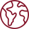 A simple maroon outline of a globe showing the continents of North and South America, on a light background.