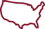 A simple outline of the contiguous United States drawn with a thick maroon line on a light gray background.