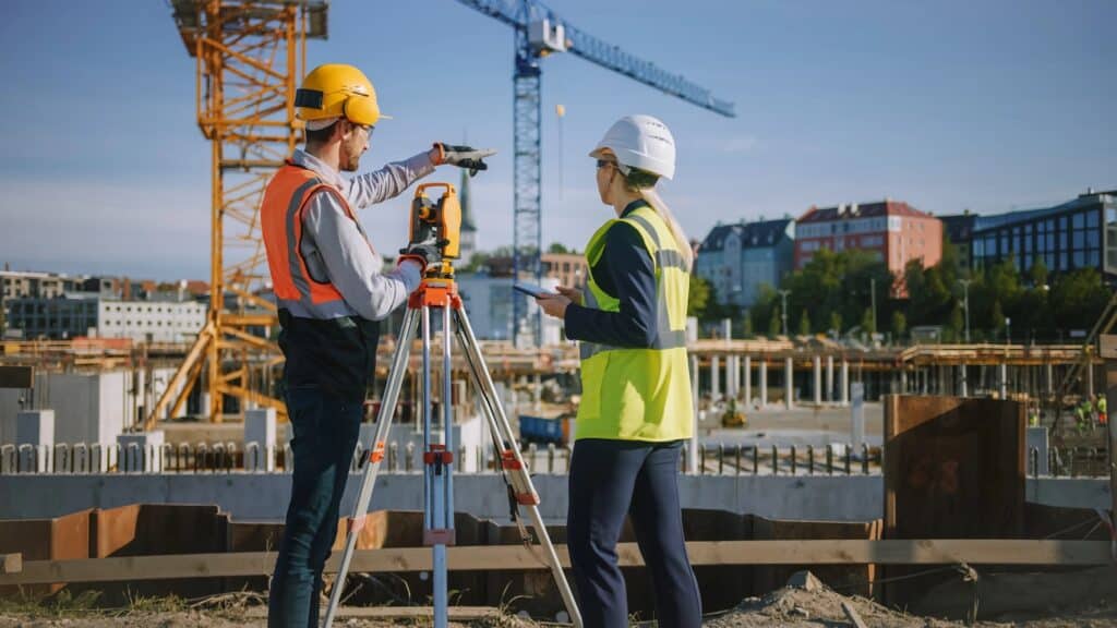 Team surveying commercial real estate property