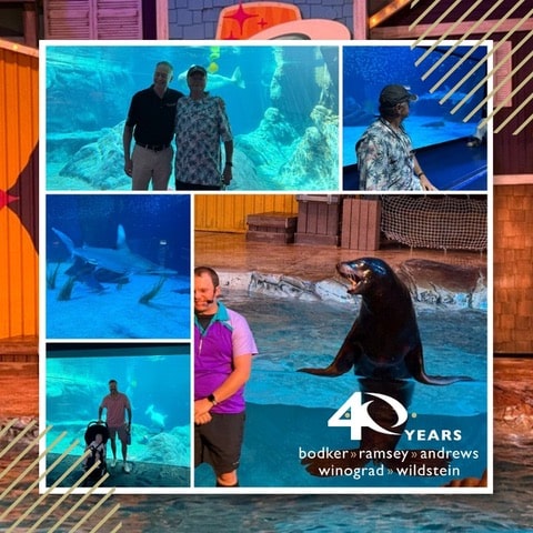 Collage of people visiting an aquarium with 40th anniversary logo.